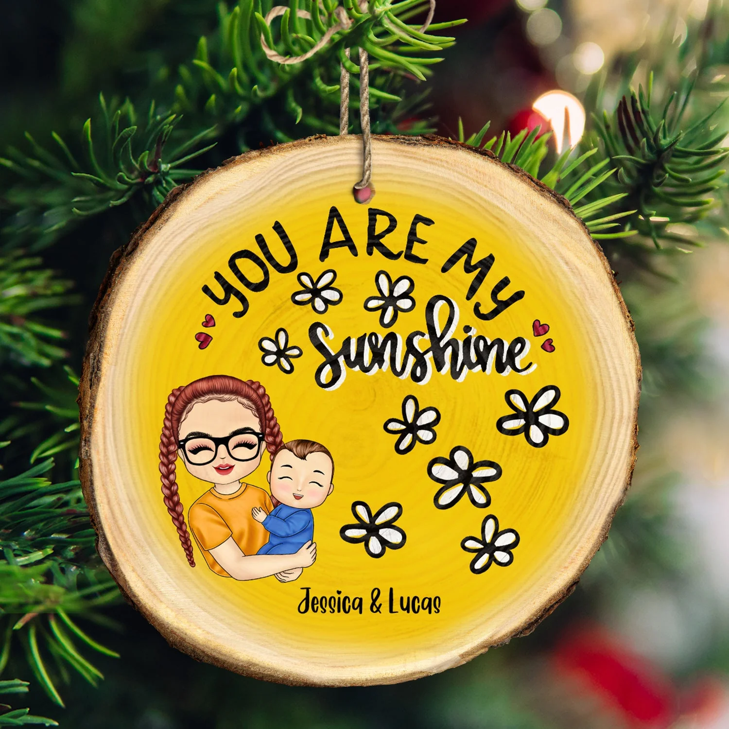You Are My Sunshine Grandkids - Christmas Gift For Grandmother, Mother, Grandkids - Personalized Wood Slice Ornament - Image 3