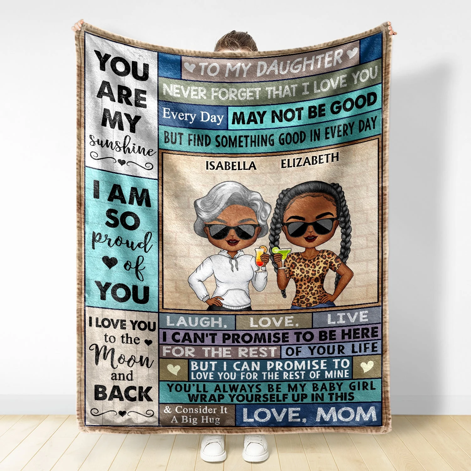 You Are My Sunshine I Love You To The Moon And Back Mother Daughter Parents - Family Gift - Personalized Custom Fleece Blanket - Image 2