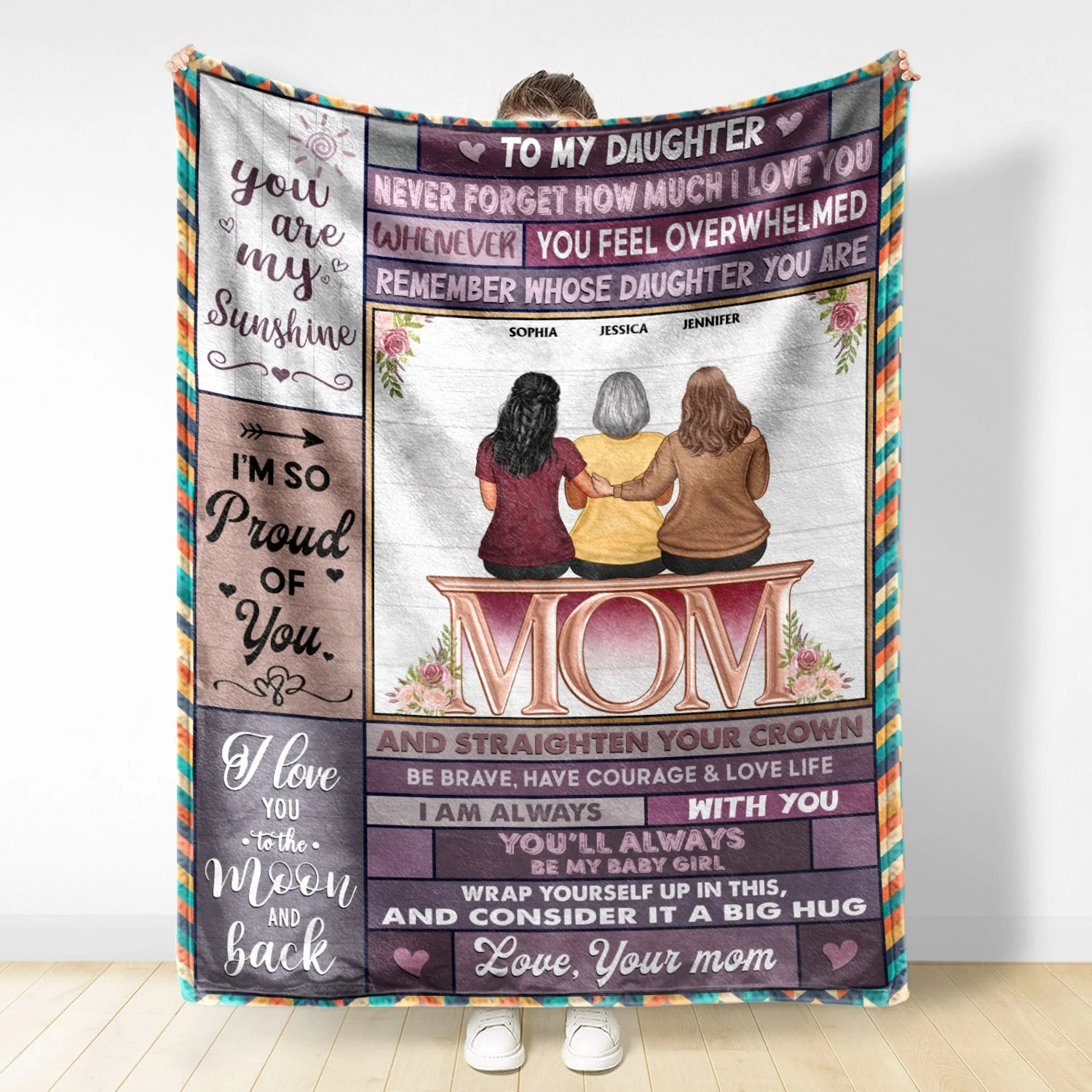 You Are My Sunshine I Love You To The Moon And Back Mother Daughter Parents - Family Gift - Personalized Fleece Blanket - Image 2