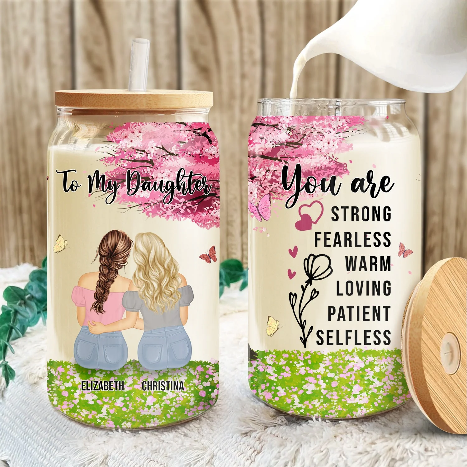 You Are Strong Fearless - Gift For Mother-Daughter And Aunt-Niece - Personalized Clear Glass Can - Image 3