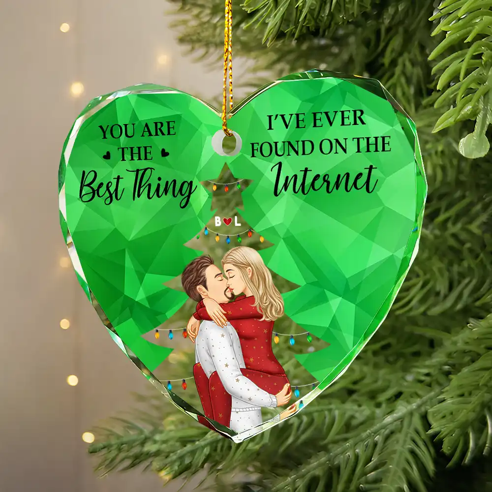 You Are The Best Thing Christmas Couples - Personalized Heart Shaped Glass Ornament - Image 2