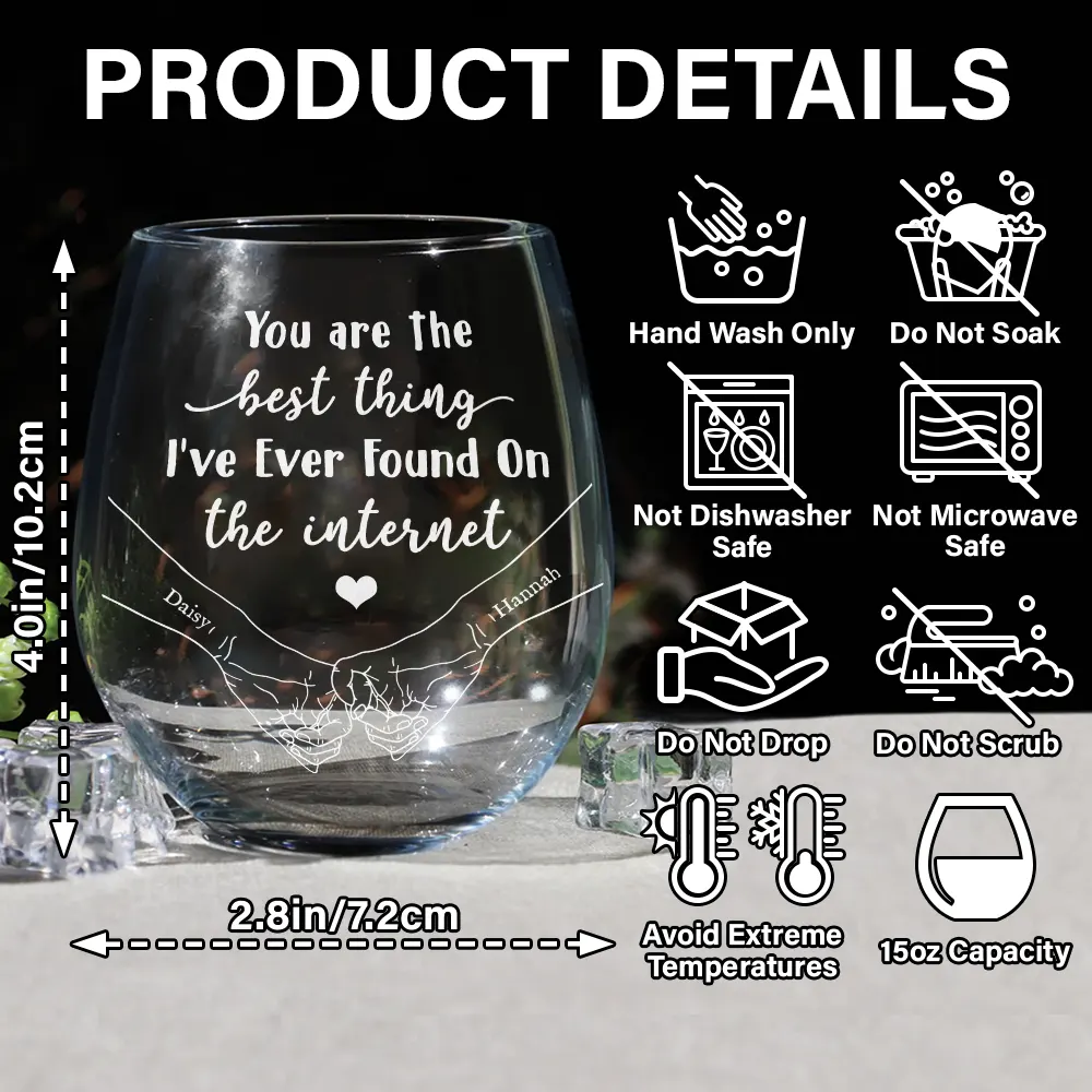 You Are The Best Thing I've Ever Found On The Internet Couple - Personalized Stemless Wine Glass - Image 5