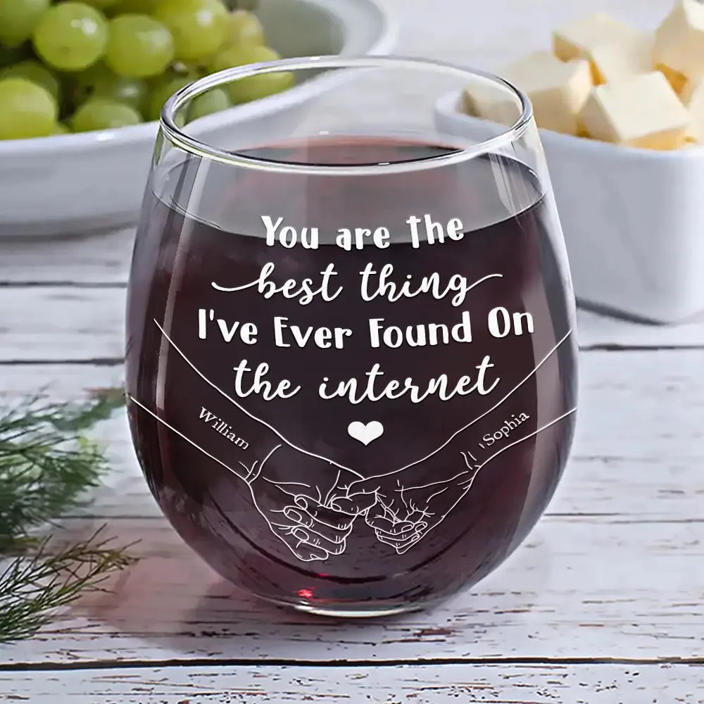 You Are The Best Thing I've Ever Found On The Internet Couple - Personalized Stemless Wine Glass - Image 6
