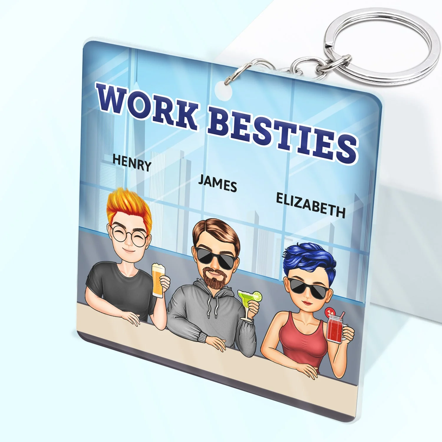 You Are The Reason I Don't Punch People At Work Cartoon - Funny, Anniversary, Birthday Gifts For Colleagues, Coworker, Besties - Personalized Custom Acrylic Keychain - Image 2