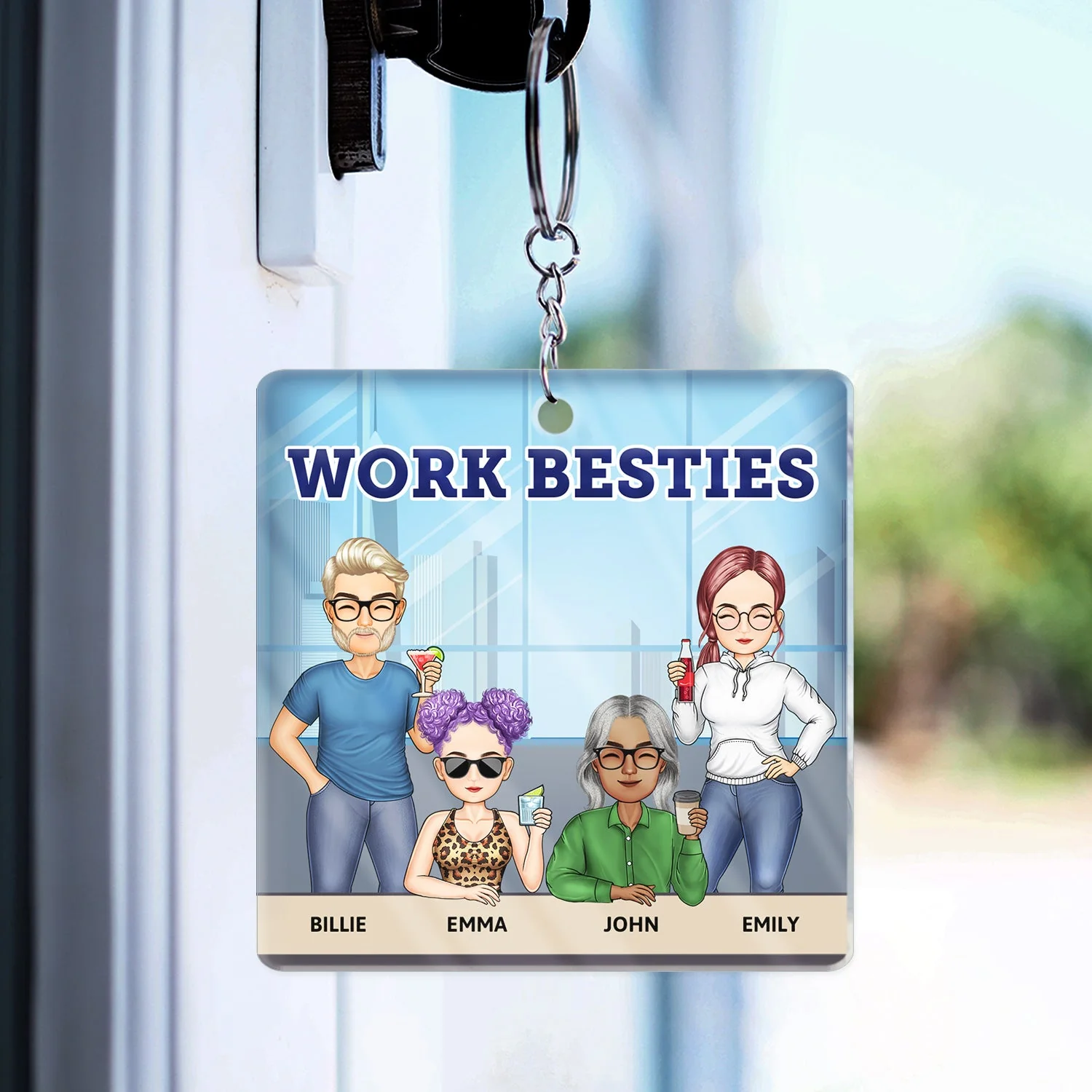 You Are The Reason I Don't Punch People At Work Cartoon - Funny, Anniversary, Birthday Gifts For Colleagues, Coworker, Besties - Personalized Custom Acrylic Keychain - Image 3