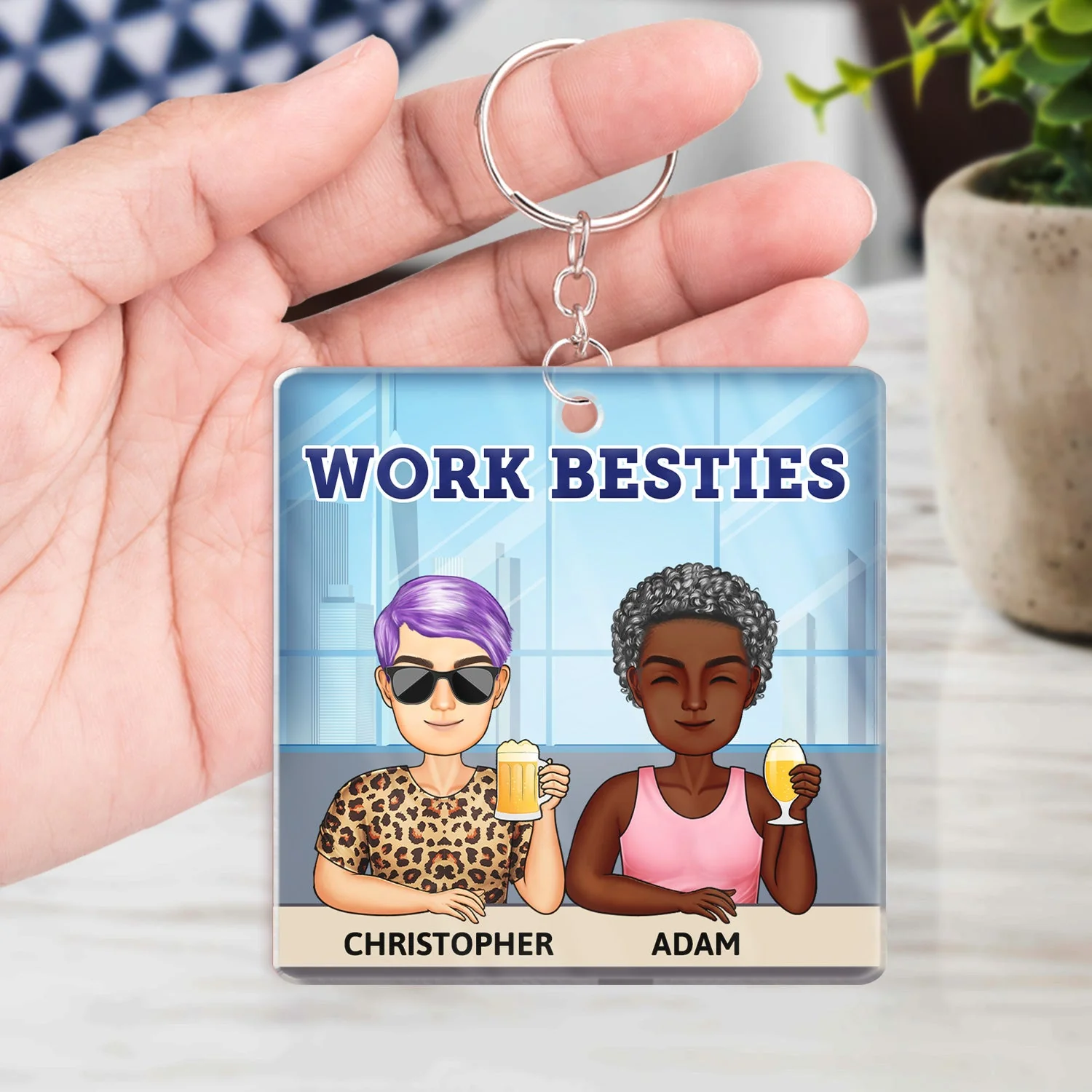 You Are The Reason I Don't Punch People At Work Cartoon - Funny, Anniversary, Birthday Gifts For Colleagues, Coworker, Besties - Personalized Custom Acrylic Keychain - Image 4