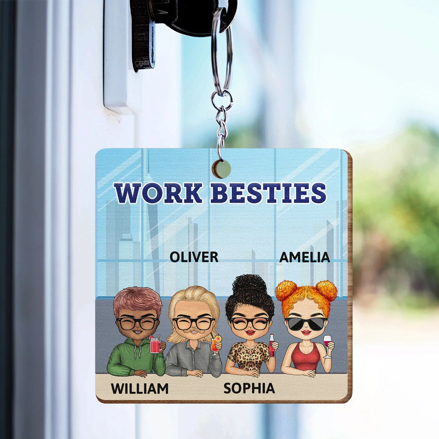 You Are The Reason I Don't Punch People At Work - Funny, Anniversary, Birthday Gifts For Colleagues, Coworker, Besties - Personalized Custom Wooden Keychain - Image 3