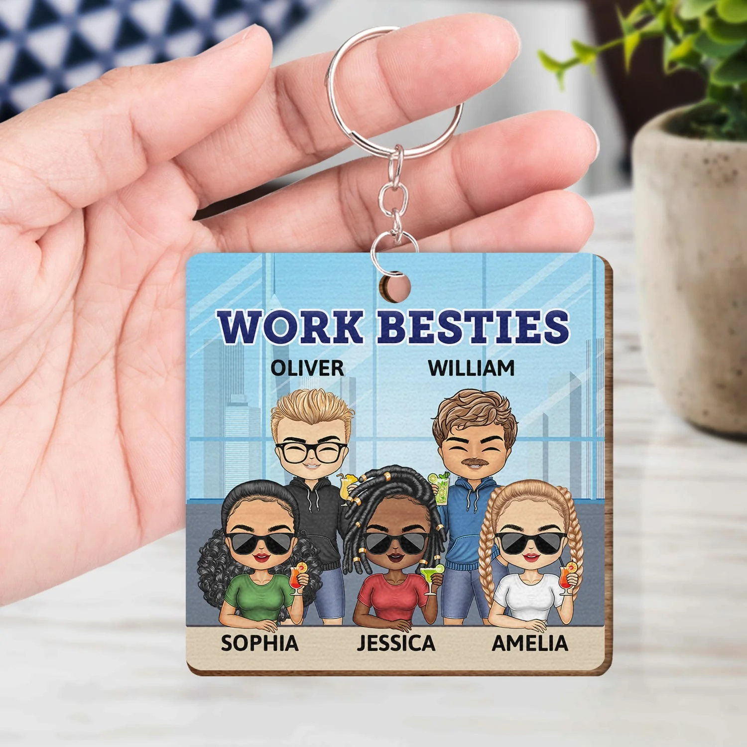 You Are The Reason I Don't Punch People At Work - Funny, Anniversary, Birthday Gifts For Colleagues, Coworker, Besties - Personalized Custom Wooden Keychain - Image 4