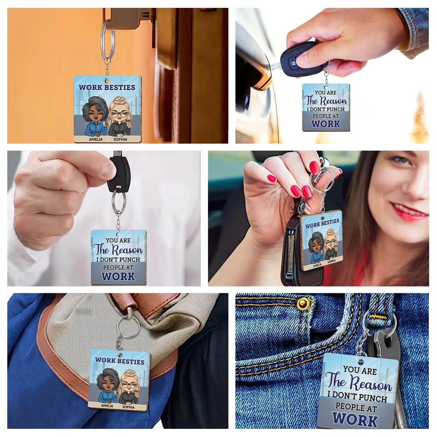 You Are The Reason I Don't Punch People At Work - Funny, Anniversary, Birthday Gifts For Colleagues, Coworker, Besties - Personalized Custom Wooden Keychain - Image 6