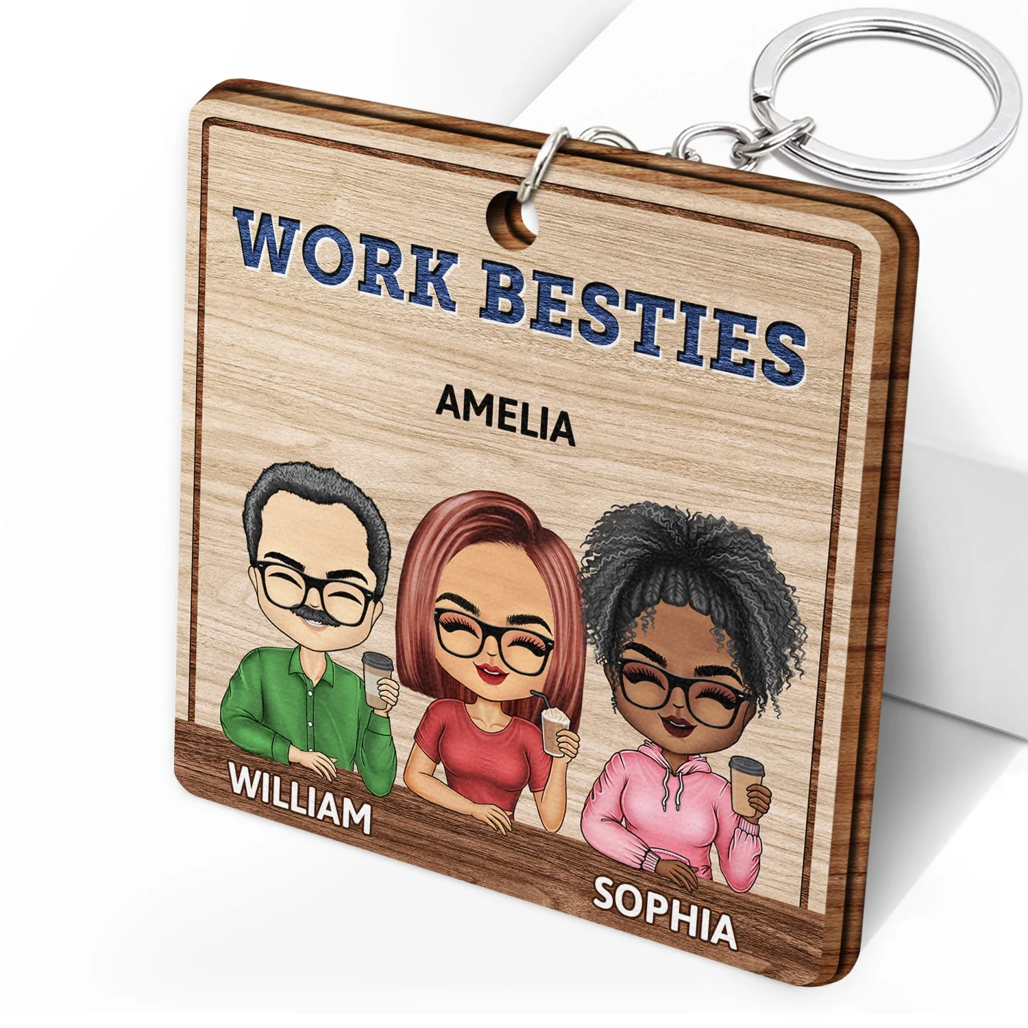 You Are The Reason I Don't Punch People At Work Wood Pattern - Funny, Anniversary, Birthday Gifts For Colleagues, Coworker, Besties - Personalized Custom Wooden Keychain - Image 2