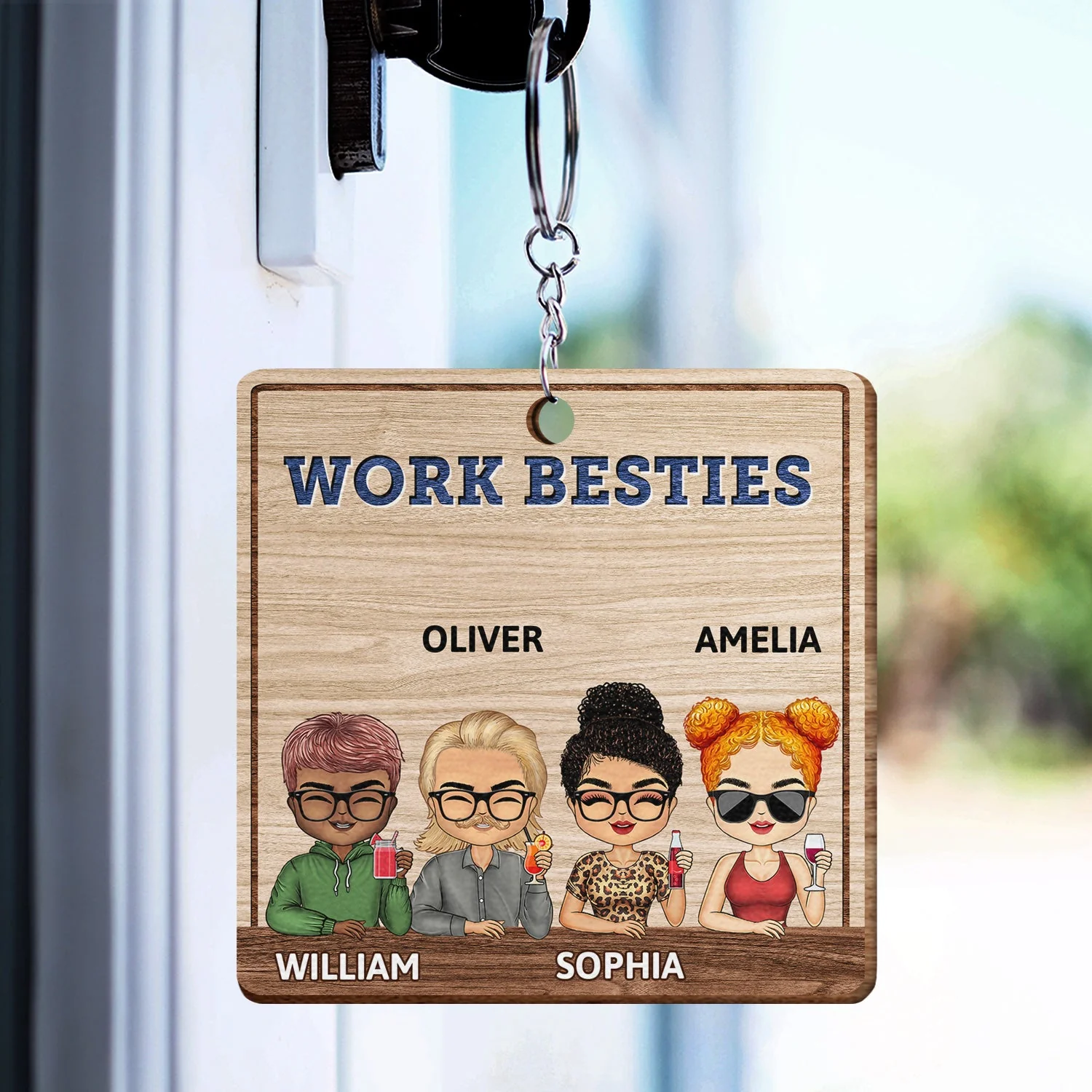You Are The Reason I Don't Punch People At Work Wood Pattern - Funny, Anniversary, Birthday Gifts For Colleagues, Coworker, Besties - Personalized Custom Wooden Keychain - Image 3