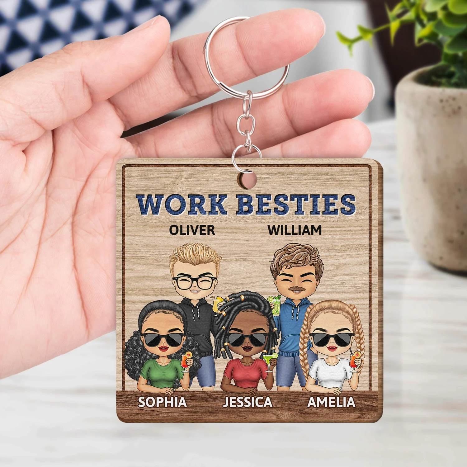 You Are The Reason I Don't Punch People At Work Wood Pattern - Funny, Anniversary, Birthday Gifts For Colleagues, Coworker, Besties - Personalized Custom Wooden Keychain - Image 4