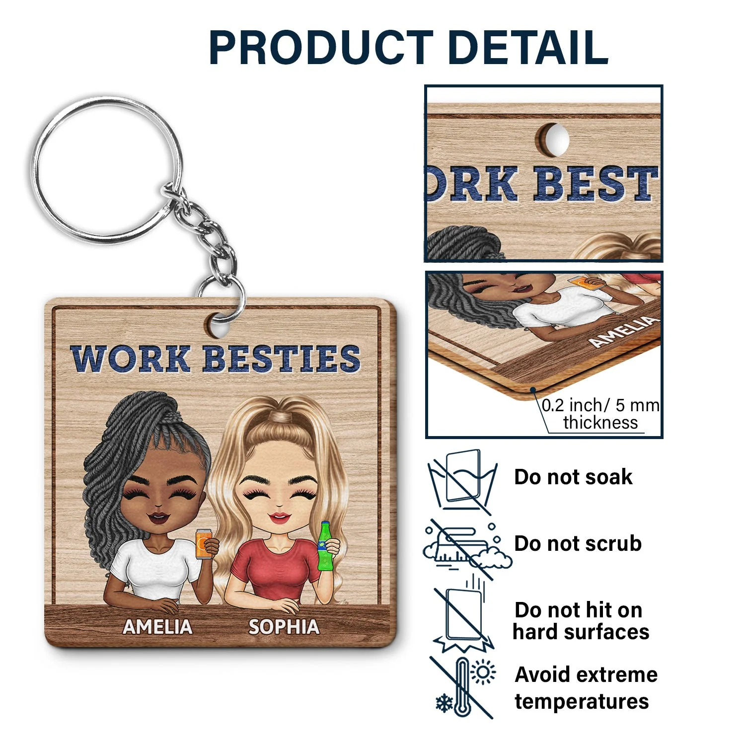 You Are The Reason I Don't Punch People At Work Wood Pattern - Funny, Anniversary, Birthday Gifts For Colleagues, Coworker, Besties - Personalized Custom Wooden Keychain - Image 5