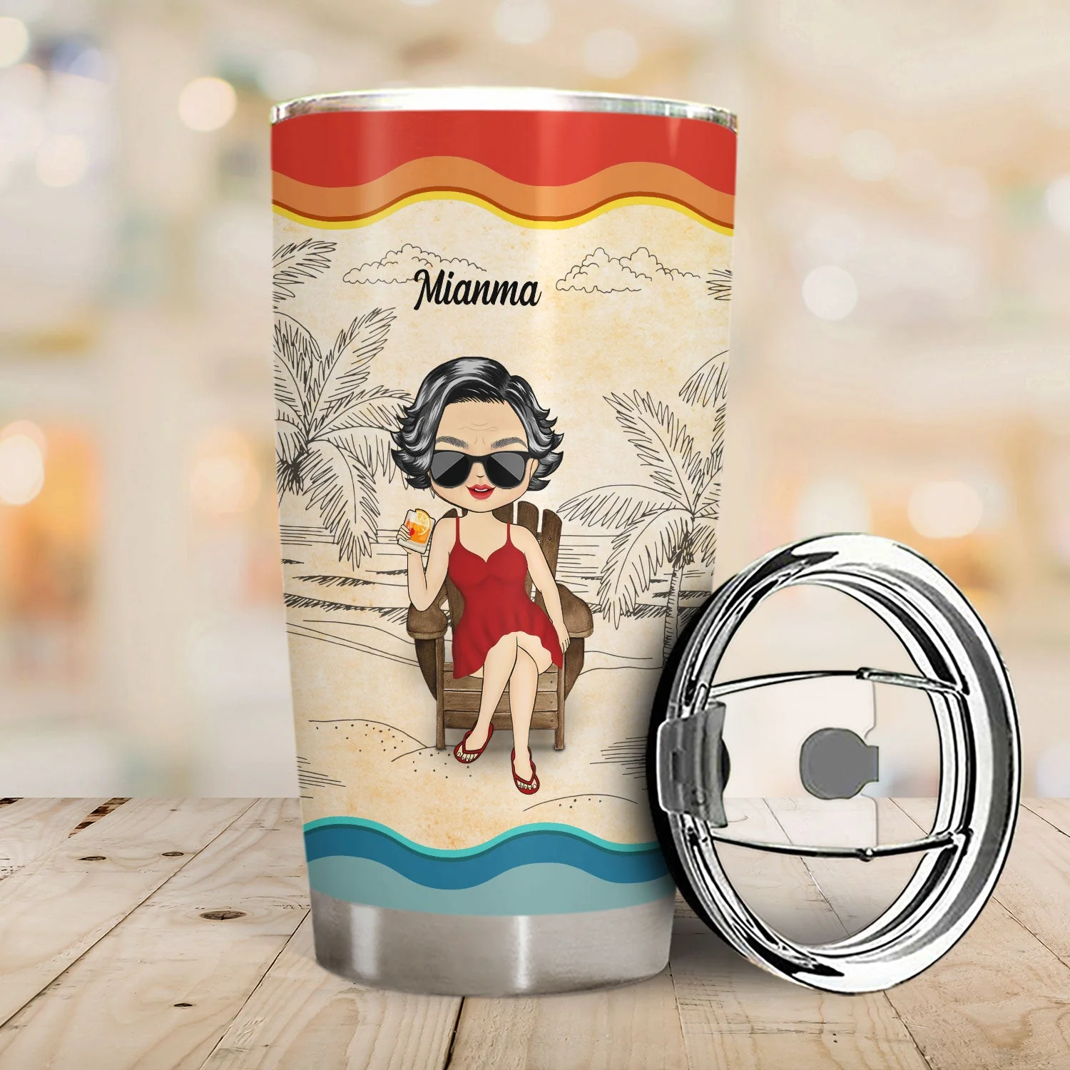You Can't Make Me I'm Retired Vintage Summer Beach - Birthday, Retirement Gift For Yourself, Dad, Mom, Grandpa, Grandma, BFF Best Friends, Colleagues - Personalized Custom Tumbler - Image 2