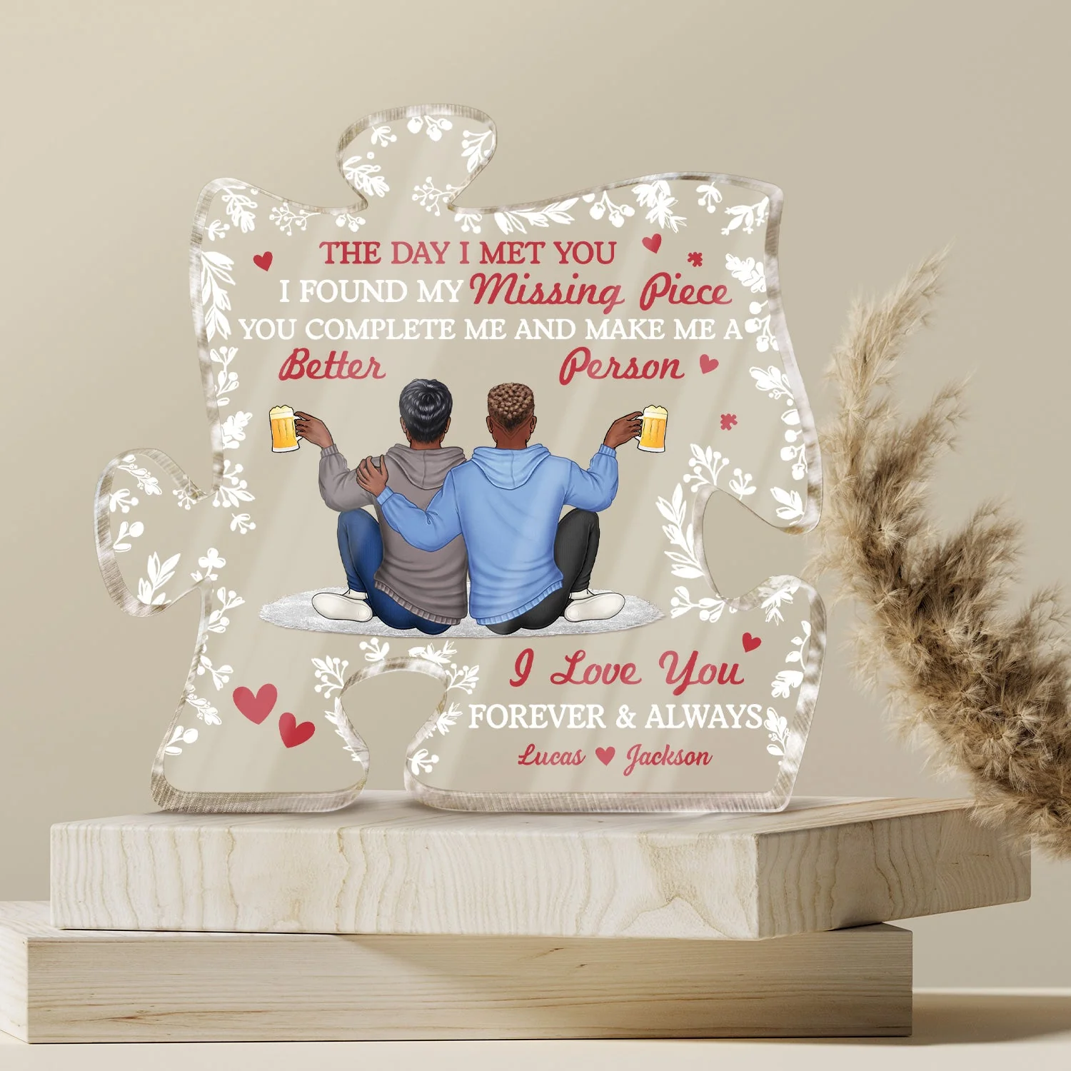 You Complete Me And Make Me A Better Person - Gift For Couple, Spouse, Husband, Wife - Personalized Puzzle Shaped Acrylic Plaque - Image 4