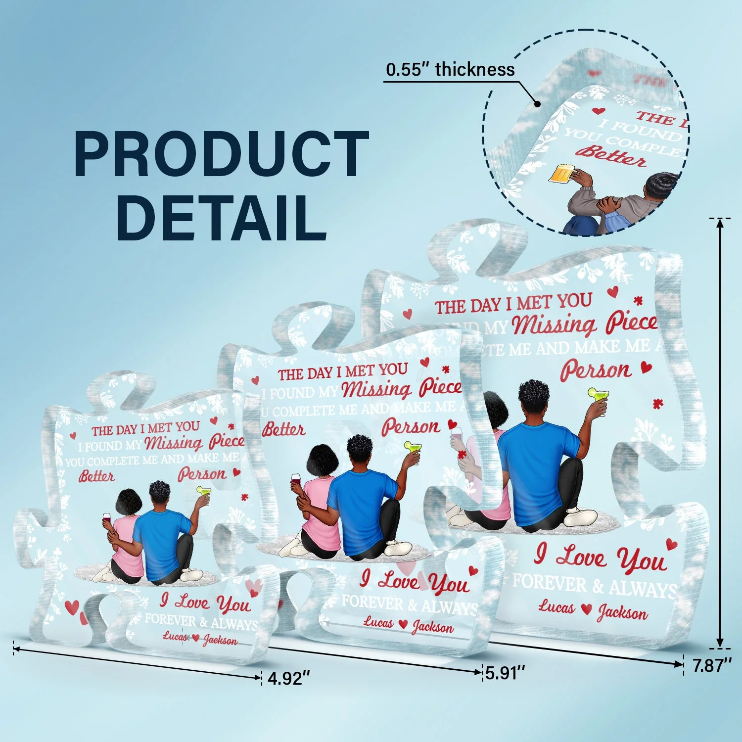 You Complete Me And Make Me A Better Person - Gift For Couple, Spouse, Husband, Wife - Personalized Puzzle Shaped Acrylic Plaque - Image 5