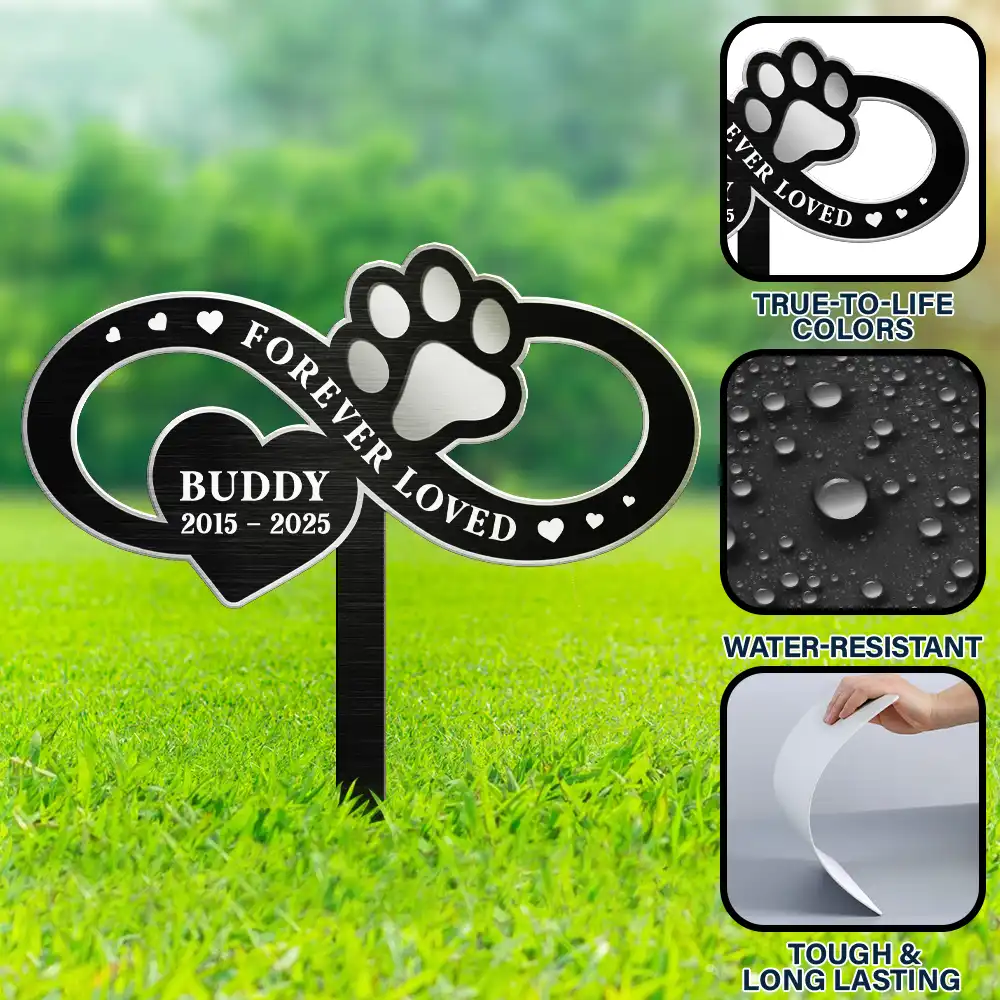 You Left A Paw Print On Our Hearts Forever - Personalized Metal Garden Stake - Image 6