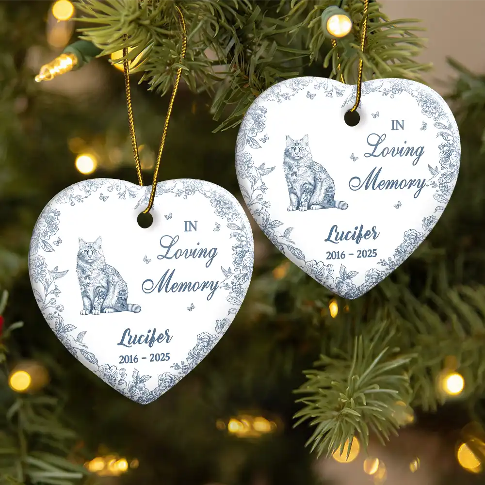 You Left A Paw Print On Our Hearts Memorial Dog Cat - Personalized Heart Ceramic Ornament - Image 2