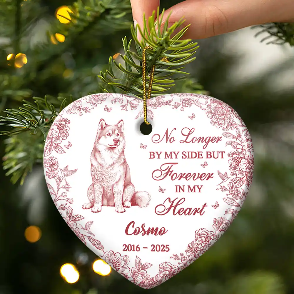 You Left A Paw Print On Our Hearts Memorial Dog Cat - Personalized Heart Ceramic Ornament - Image 3