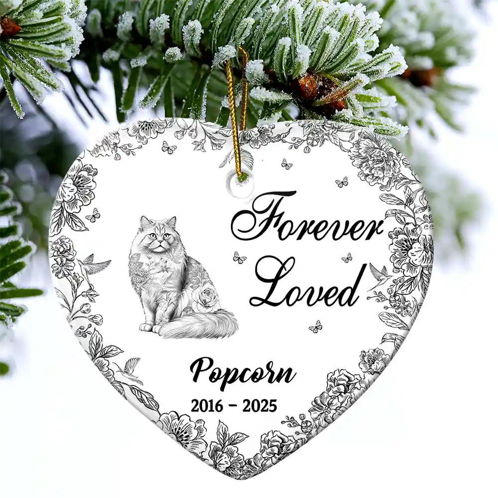 You Left A Paw Print On Our Hearts Memorial Dog Cat - Personalized Heart Ceramic Ornament - Image 4