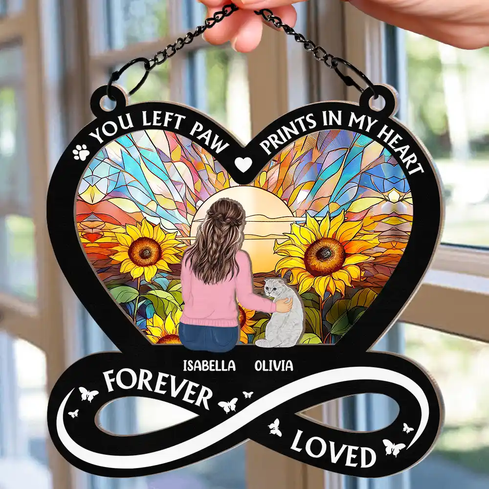 You Left Paw Prints In My Heart - Personalized Window Hanging Suncatcher Ornament - Image 2