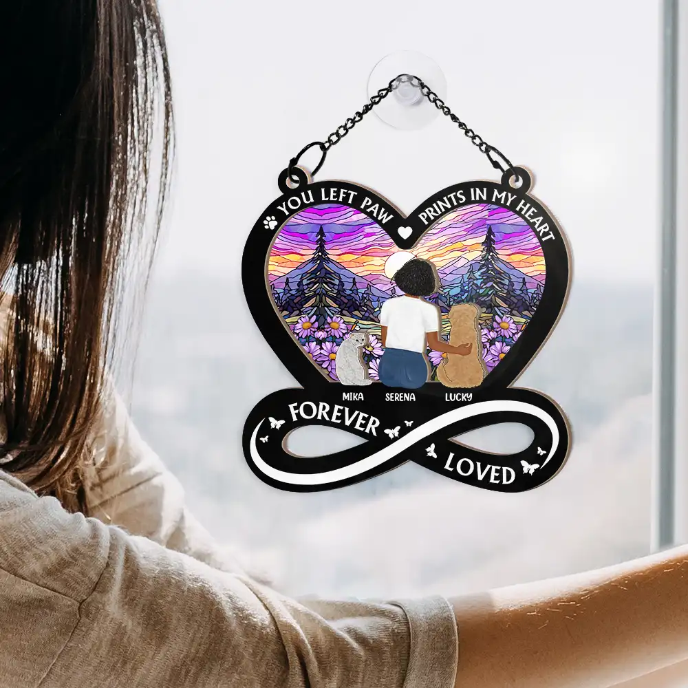 You Left Paw Prints In My Heart - Personalized Window Hanging Suncatcher Ornament - Image 4
