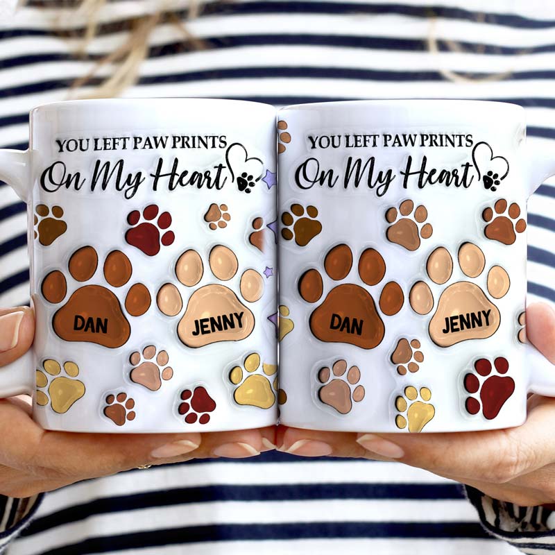 You Left Paw Prints - Memorial Gift For Dog Lovers, Cat Lovers - 3D Inflated Effect Printed Mug, Personalized White Edge-to-Edge Mug - Image 2