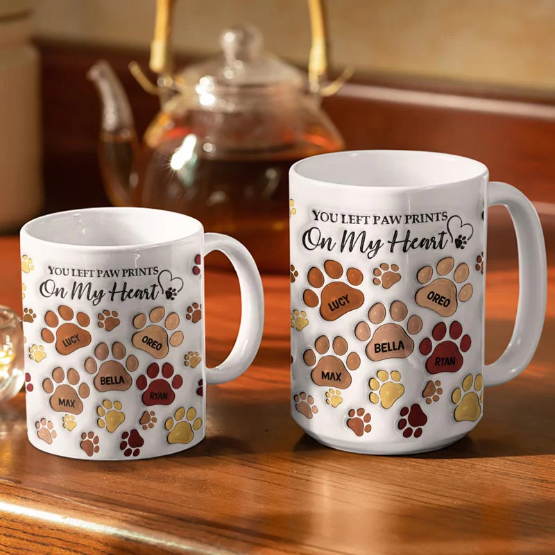 You Left Paw Prints - Memorial Gift For Dog Lovers, Cat Lovers - 3D Inflated Effect Printed Mug, Personalized White Edge-to-Edge Mug - Image 3