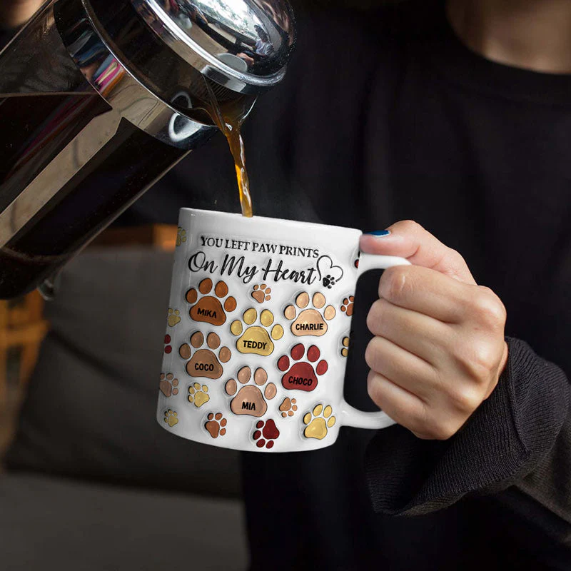 You Left Paw Prints - Memorial Gift For Dog Lovers, Cat Lovers - 3D Inflated Effect Printed Mug, Personalized White Edge-to-Edge Mug - Image 4