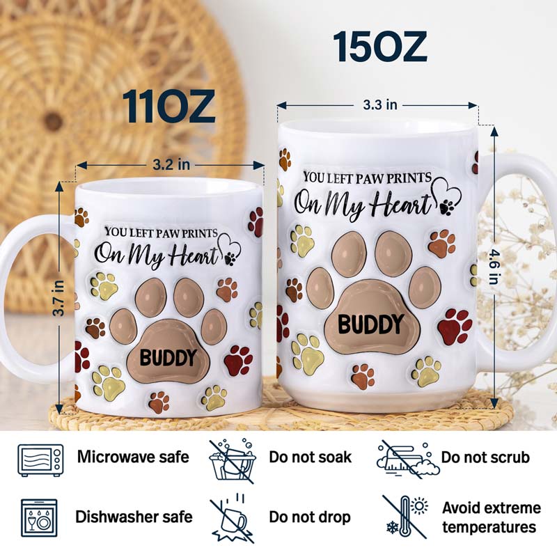 You Left Paw Prints - Memorial Gift For Dog Lovers, Cat Lovers - 3D Inflated Effect Printed Mug, Personalized White Edge-to-Edge Mug - Image 5