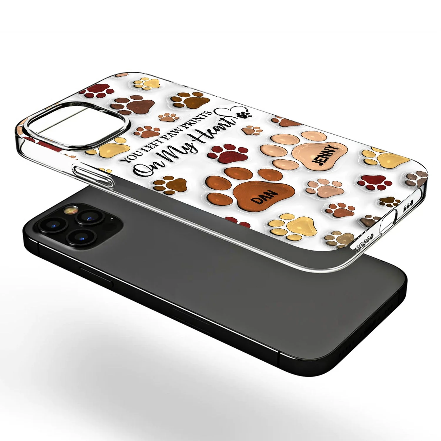 You Left Paw Prints - Memorial Gift For Dog Lovers, Cat Lovers - 3D Inflated Effect Printed, Personalized Clear Phone Case - Image 3