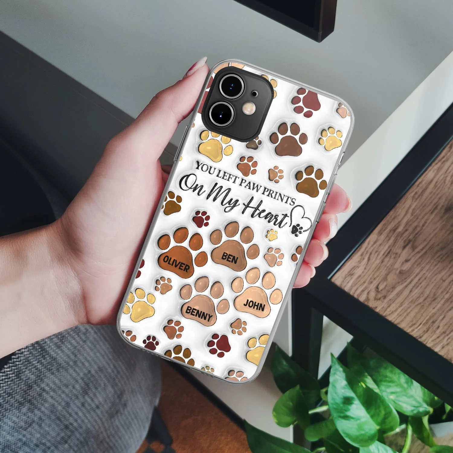 You Left Paw Prints - Memorial Gift For Dog Lovers, Cat Lovers - 3D Inflated Effect Printed, Personalized Clear Phone Case - Image 4