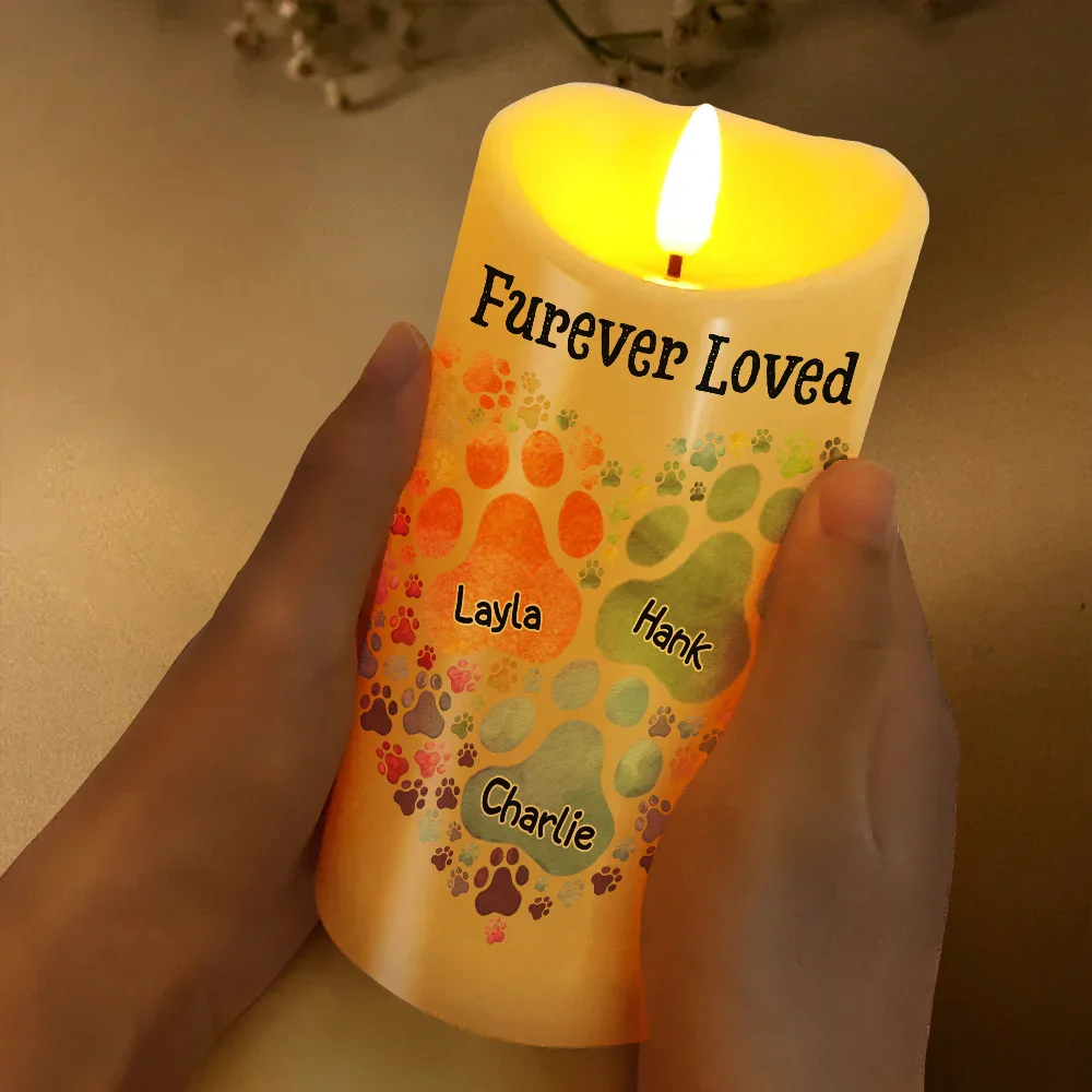 You Left Paw Prints On My Heart Memorial Dog Cat Pet - Personalized Flameless LED Candle - Image 3