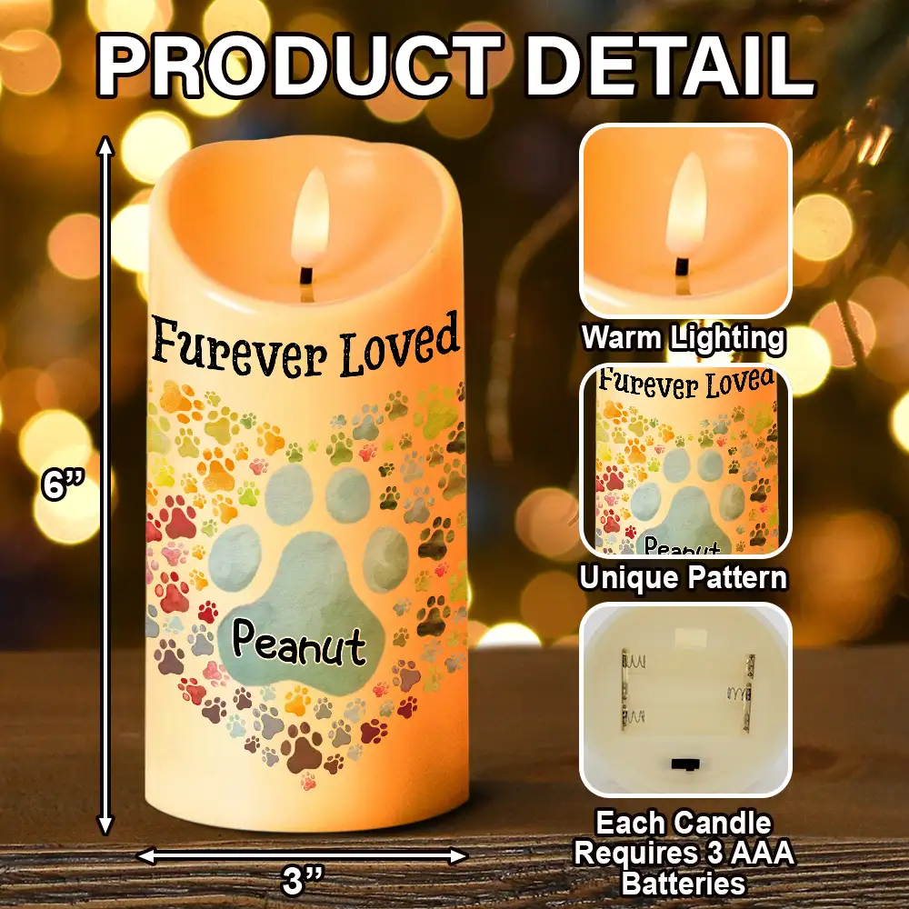 You Left Paw Prints On My Heart Memorial Dog Cat Pet - Personalized Flameless LED Candle - Image 5