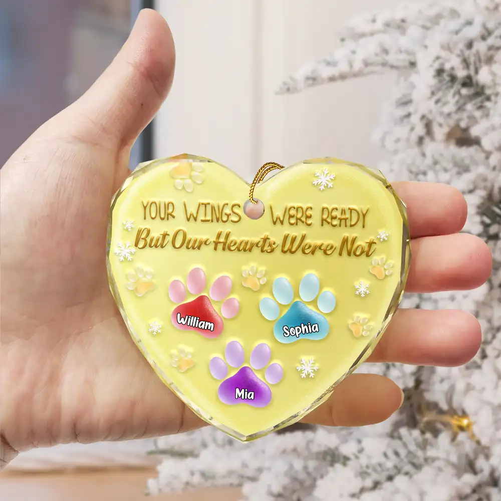 You Left Paw Prints On My Heart - Personalized Heart Shaped Glass Ornament - Image 3