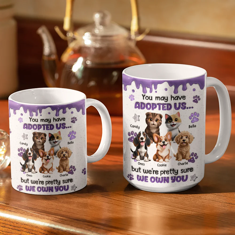 You May Have Adopted Us 3D Effect Dog Cat - Personalized White Edge-to-Edge Mug - Image 3