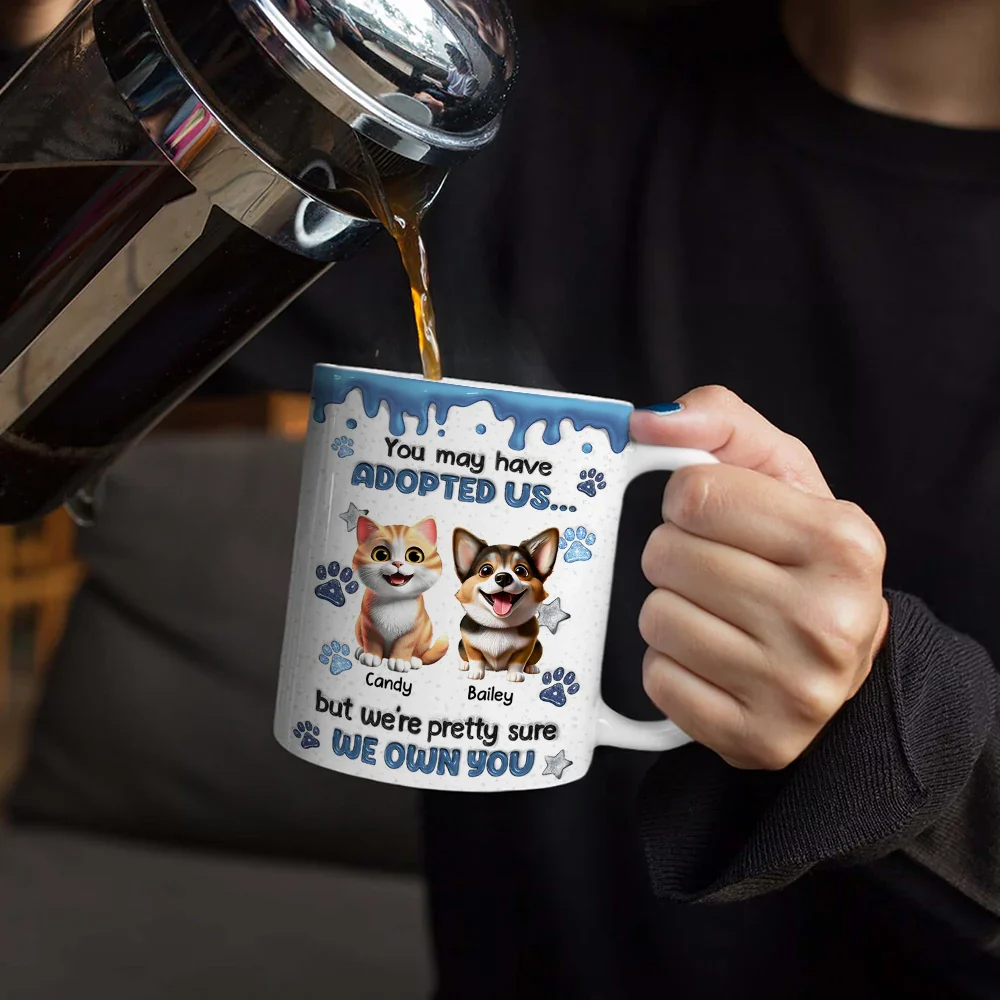 You May Have Adopted Us 3D Effect Dog Cat - Personalized White Edge-to-Edge Mug - Image 4