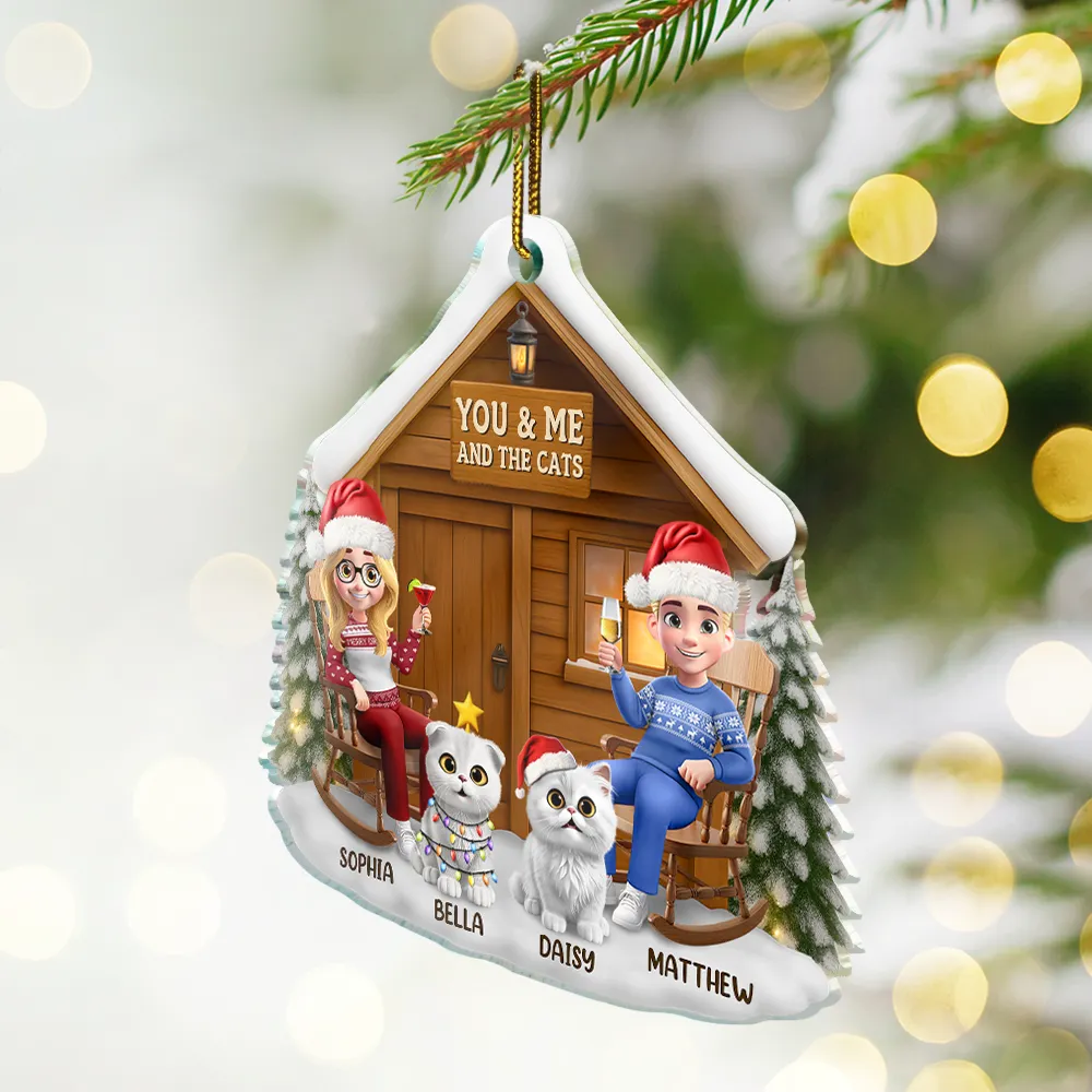 You & Me And The Cat 3D Effect Couple - Personalized Custom Shaped Acrylic Ornament - Image 2