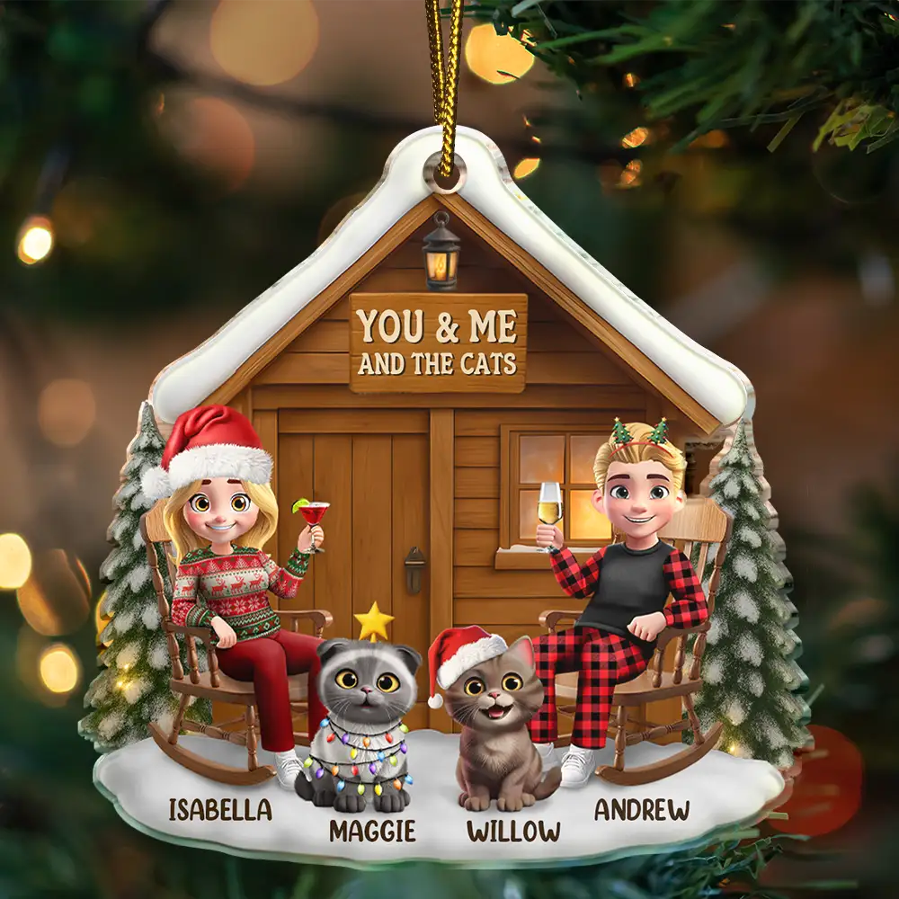 You & Me And The Cat 3D Effect Couple - Personalized Custom Shaped Acrylic Ornament - Image 3
