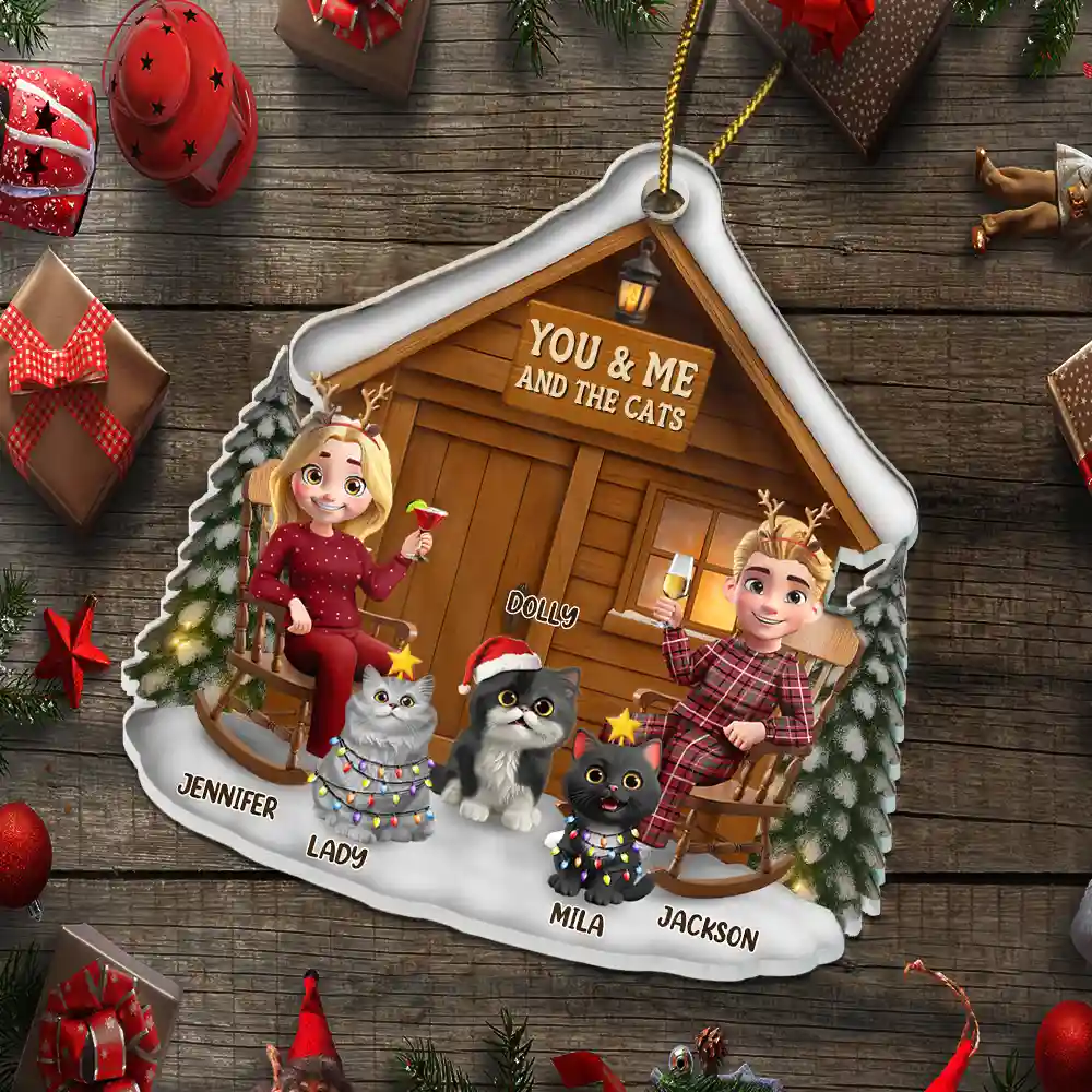 You & Me And The Cat 3D Effect Couple - Personalized Custom Shaped Acrylic Ornament - Image 5