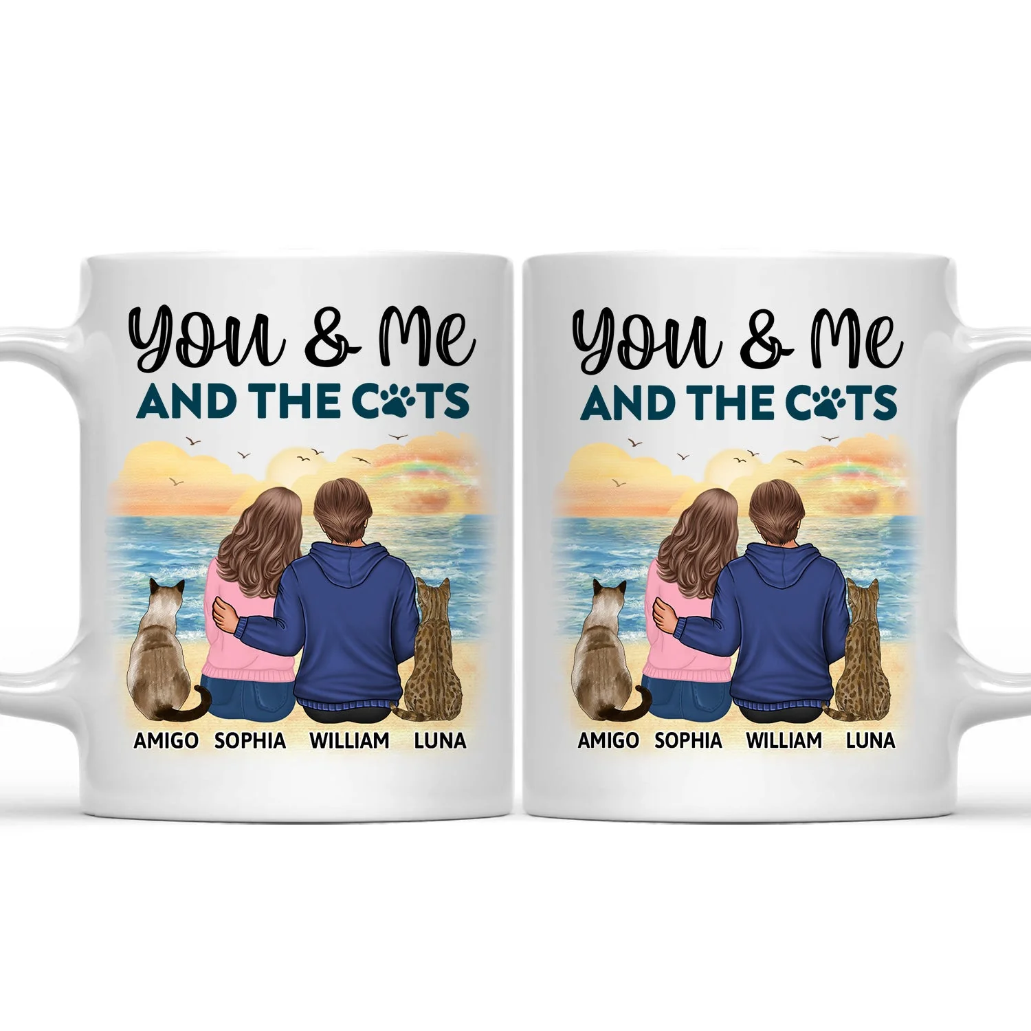 You & Me And The Cats - Gift For Couples, Cat Lovers, Cat Mom, Cat Dad - Personalized Mug