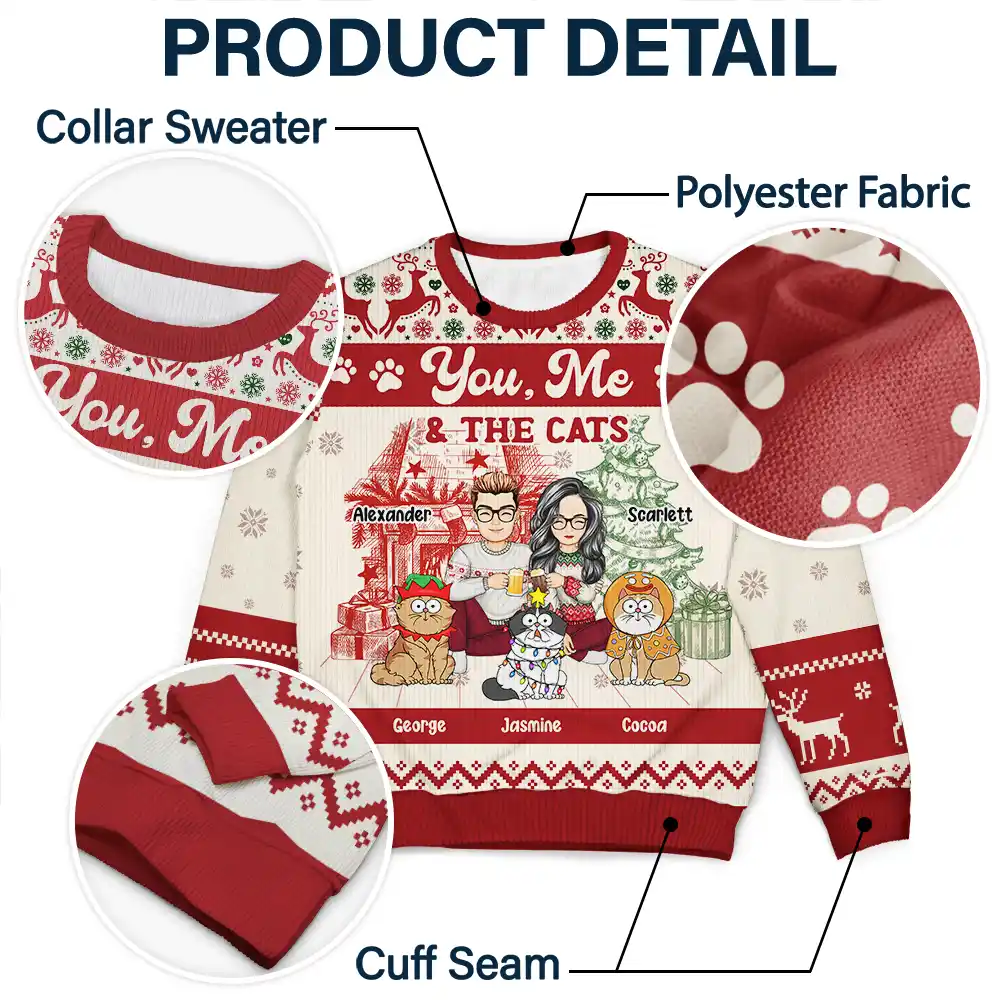 You, Me And The Cats - Personalized Unisex Ugly Sweater - Image 6