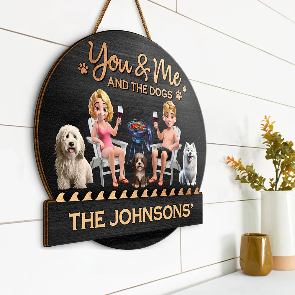 You & Me And The Dog 3D Effect - Personalized Custom Shaped Wood Sign - Image 2