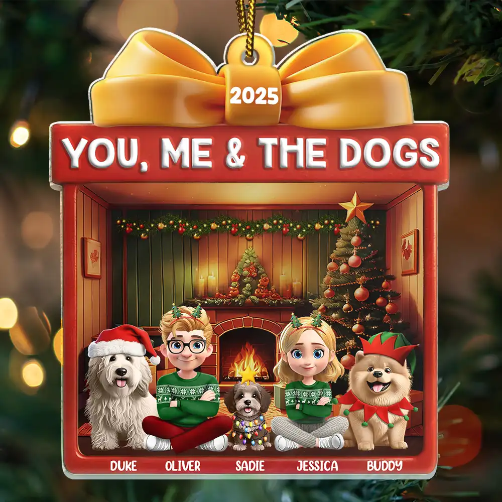 You Me And The Dog Christmas Box - Personalized Custom Shaped Acrylic Ornament - Image 3