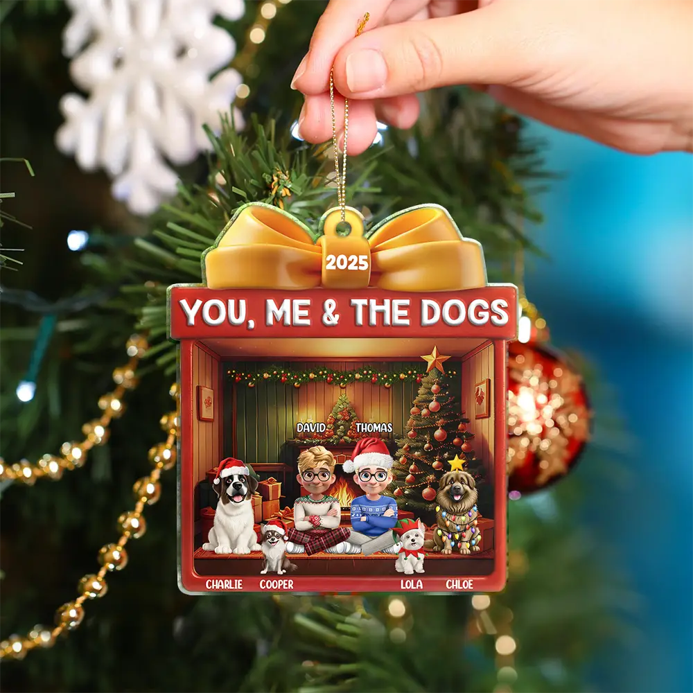 You Me And The Dog Christmas Box - Personalized Custom Shaped Acrylic Ornament - Image 4