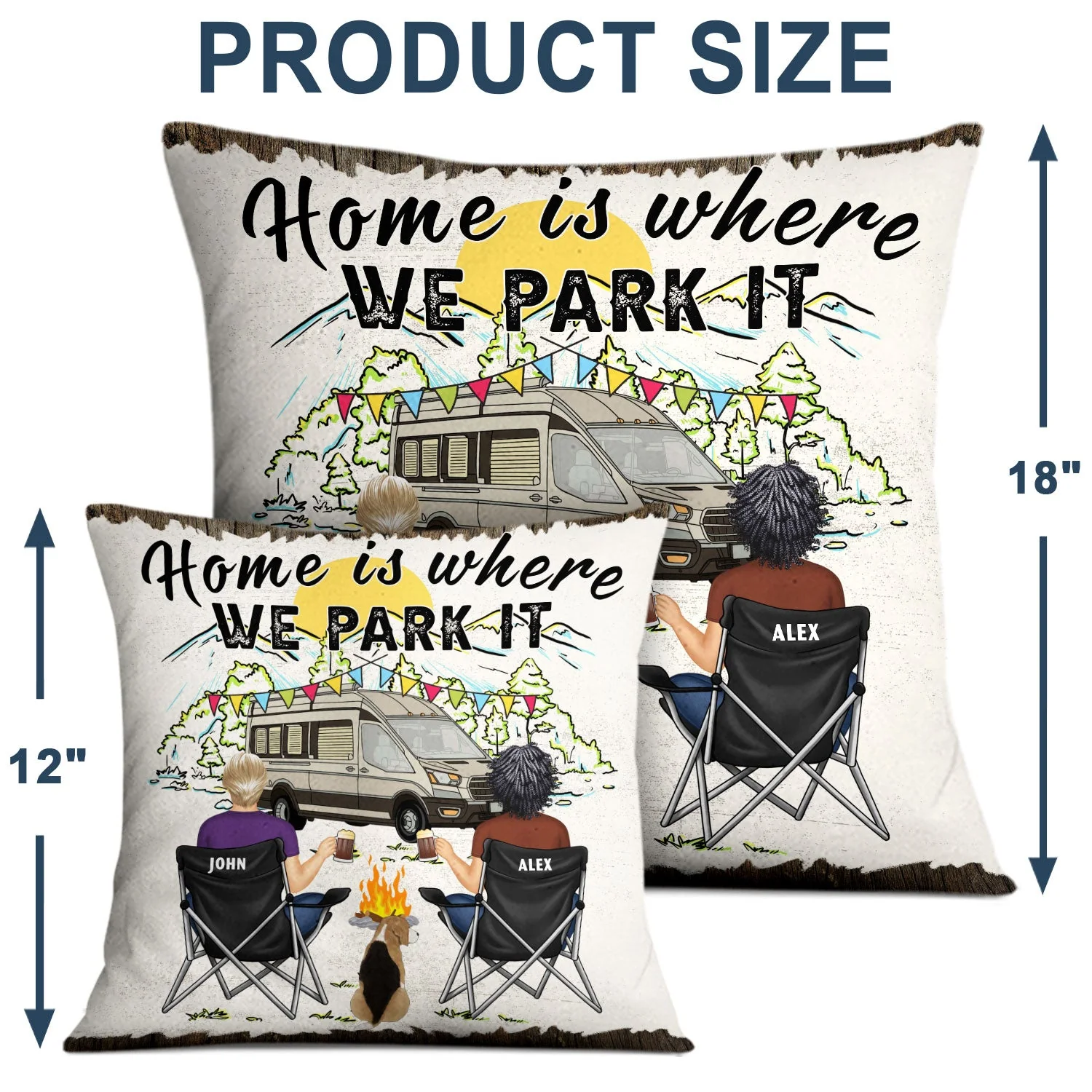 You & Me And The Dog Home Is Where - Gift For Camping Couples - Personalized Pillow - Image 4
