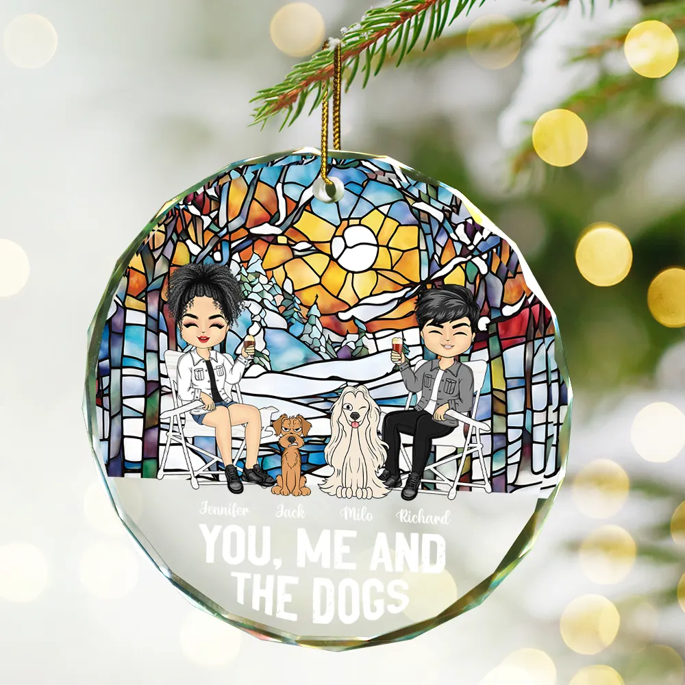You, Me And The Dog - Personalized Circle Glass Ornament - Image 2