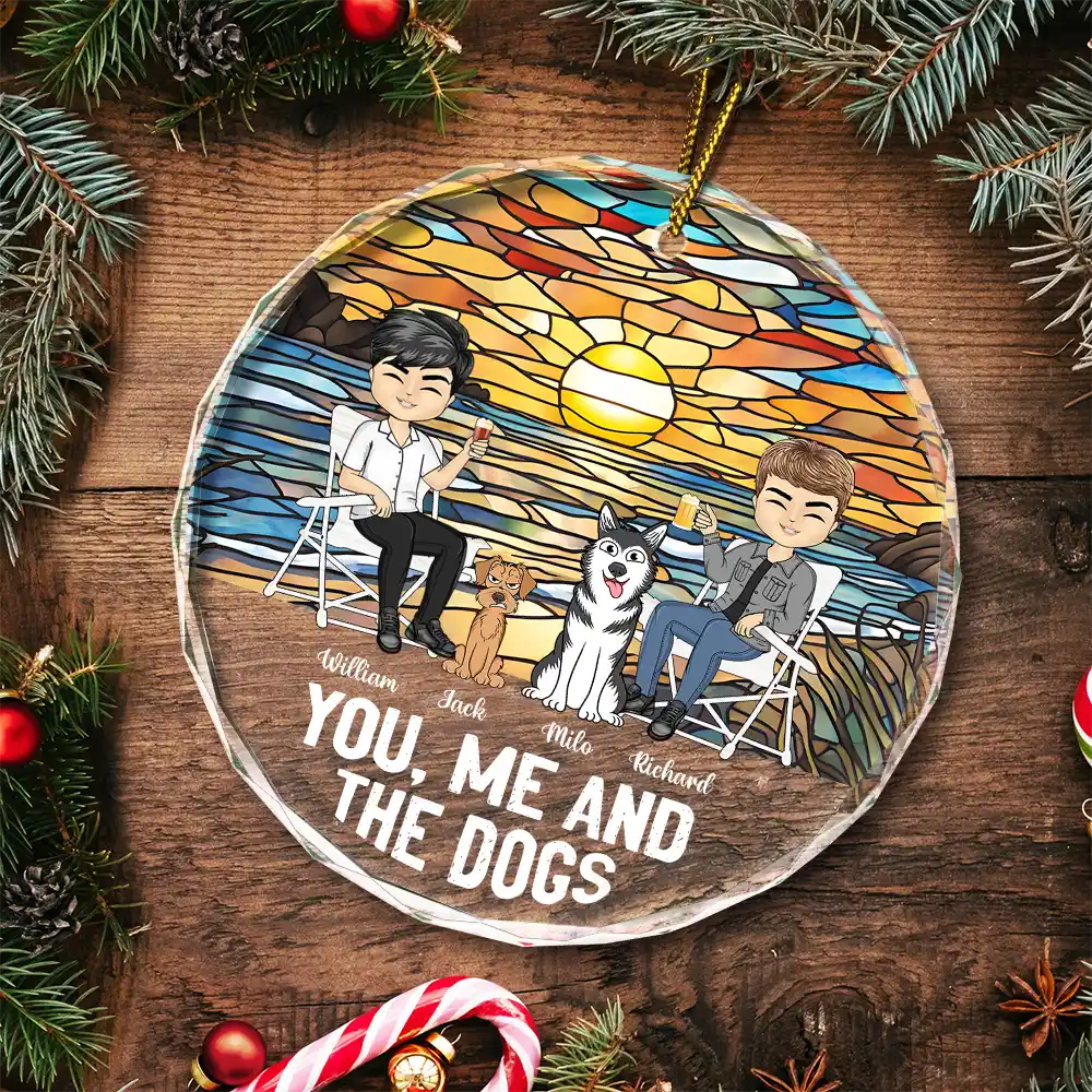 You, Me And The Dog - Personalized Circle Glass Ornament - Image 5