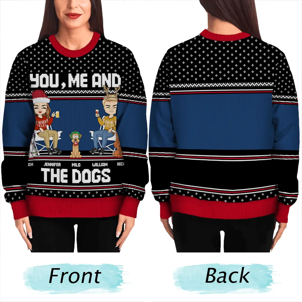 You, Me And The Dog - Personalized Unisex Ugly Sweater - Image 5