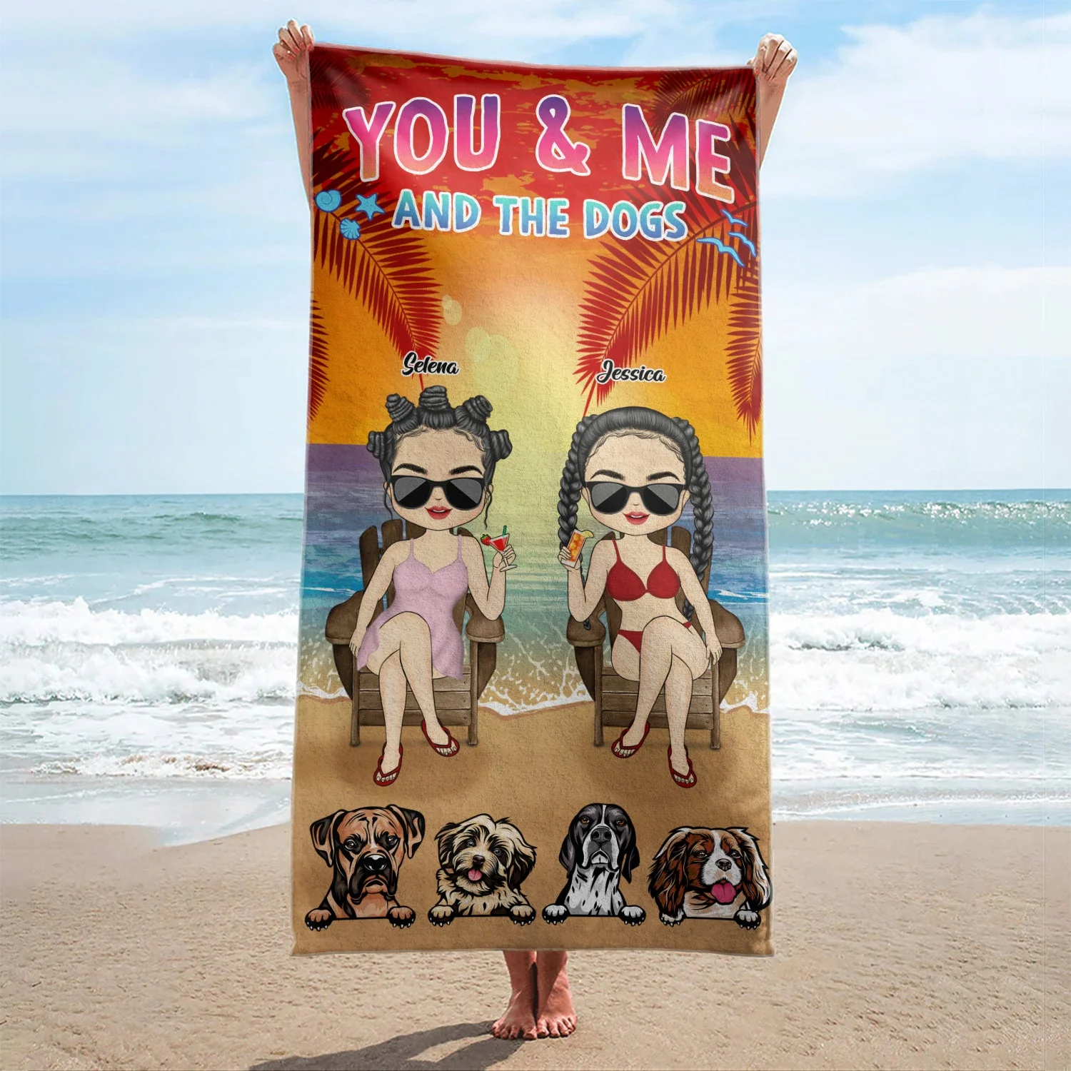 You & Me And The Dogs Beach Husband Wife - Summer Gift For Couples, Dog Lovers - Personalized Beach Towel - Image 2